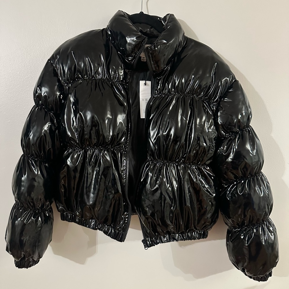 Steve Madden Patent Black Puffer Jacket – Size Medium – Brand New with Tags